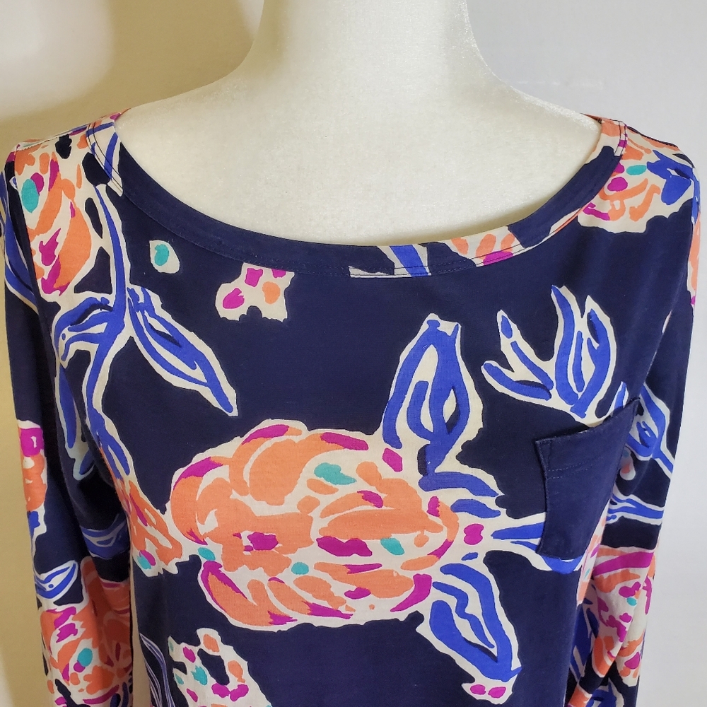 Lilly Pulitzer Talia Top Women Medium Navy Floral Resortwear Beach Comfy Coastal - Picture 4 of 15